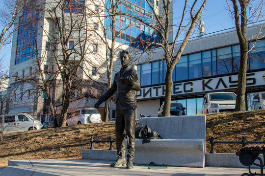 Vladivostok, Primorsky Krai, Russia - December 19, 2024: Monument to the Russian writer, playwright, prose writer, publicist Anton Pavlovich Chekhov
