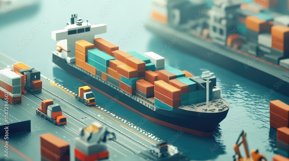 Aufkleber a scene showing a cargo ship and trucks at a logistics terminal, representing the growth and efficie
