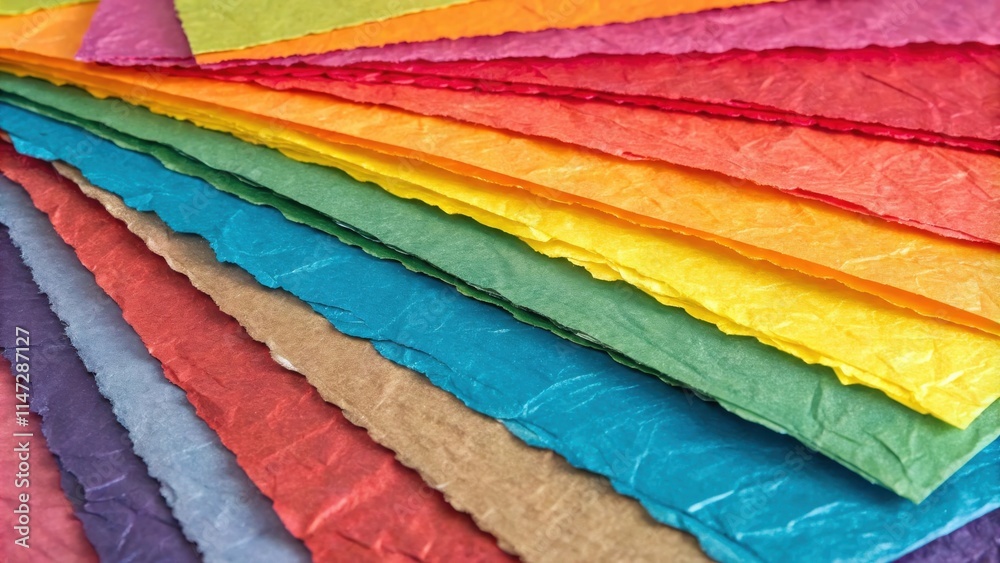 Poster A Close-Up View of Colorful Paper Sheets Arranged in a Diagonal Pattern, Revealing a Playful Array of Hues and Textures