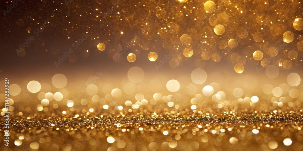Poster a shimmering background of golden bokeh and glitter with a blurred depth of field for festive design