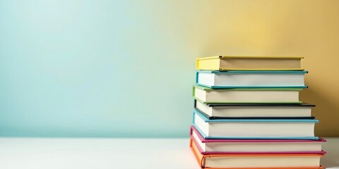 Fototapeta premium A Stack of Colorful Books Against a Soft Gradient Background