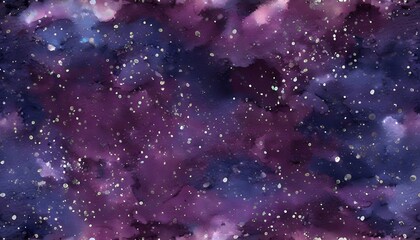 Naklejka premium Cosmic Watercolor Scene in Plum, Indigo, and Metallic Silver