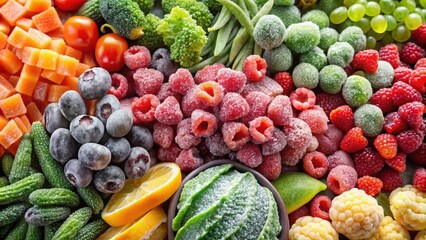 Assortment of frozen vegetables and fruits, frozen, products, assortment, variety, vegetables, fruits, freezer, food © Nasnunt