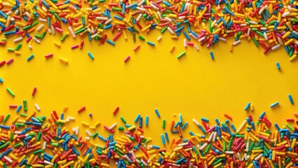 Fototapeta premium Colorful sprinkles pattern over yellow background, perfect decoration for cakes and bakers, sprinkles, colorful, pattern