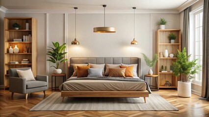 Fototapeta premium A cozy room with a comfortable bed and a stylish couch, bedroom, interior design, home decor, modern, comfortable