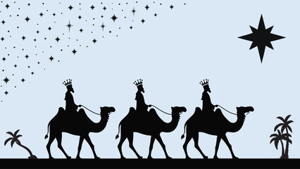 Happy epiphany day Flat Reyes Magos silhouette illustration.