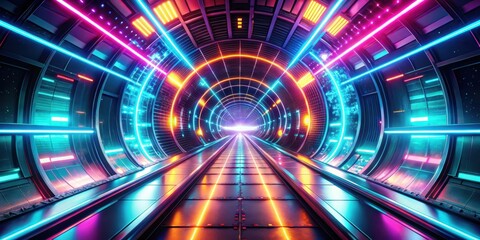 Obraz premium Abstract of a retro neon hyper warp space flight in a tunnel, neon, hyper warp, space, flight, tunnel, , abstract