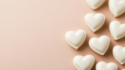 Heart-shaped white chocolate on pink background. Sweet dessert for Valentine's Day.