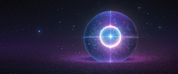 Obraz premium A digital display showing the transition between years, with sparkles and a glowing orb at the center