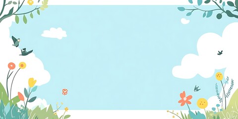 Springtime Scene with Birds Flowers and Sky