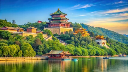 Fototapeta premium Natural and cultural beauty of the Summer Palace captured in a stock photo, Summer Palace, Beijing, China, architecture