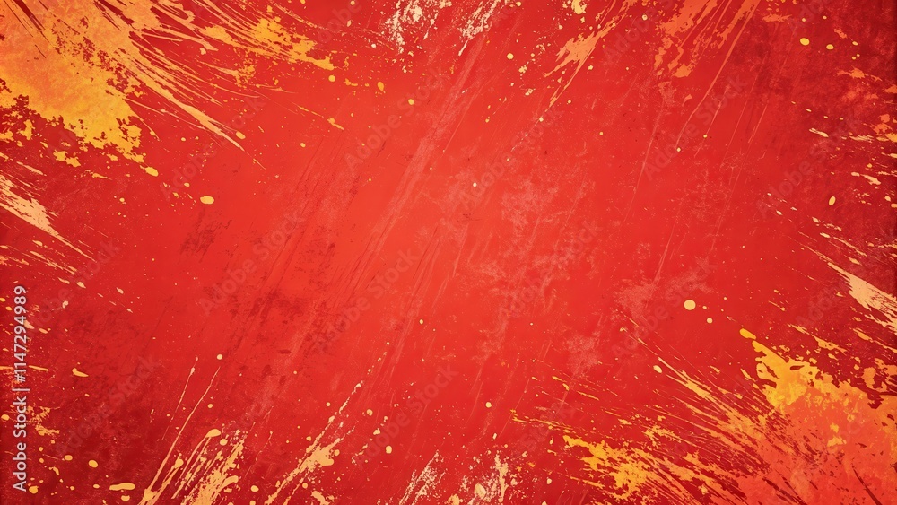 Poster Abstract Red and Gold Splashes Background with a Distressed Texture