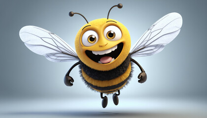 Obraz premium Bee 3D cartoon character with big eyes and a smile on its face