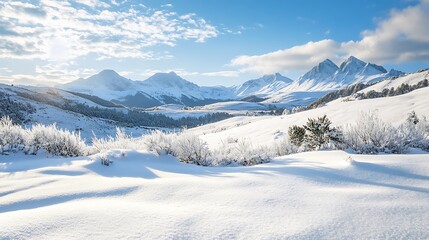 Obraz premium Winter Mountain Landscape. Snowy Peaks and Frosty Plains. Scenic Winter Scenery.