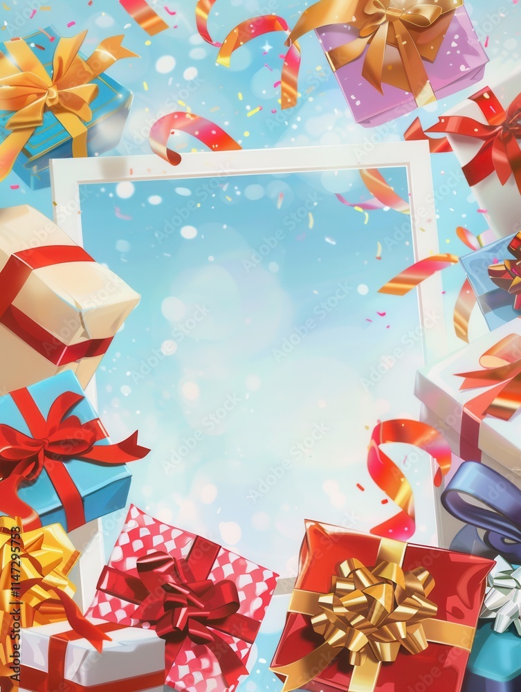 Aufkleber festive greeting card design featuring colorful gift boxes and space for a personalized message. gen