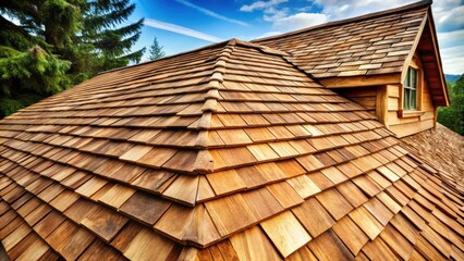 Cedar shake roof featuring natural wood texture and rustic charm , cedar, shake, roof, wood, texture, rustic