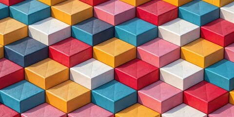 Obraz premium A Colorful Abstract Composition of Geometric Shapes in a Pattern of Cubes and Rectangular Forms