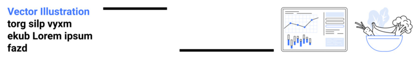 Business dashboard with growth charts, fresh bowl of salad with vegetables. Ideal for business performance, healthy lifestyle, data analytics, fresh produce, wellness, nutrition, website design