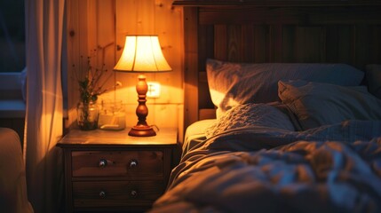 Sleep lamp decoration in a cozy bedroom, AI generated image
