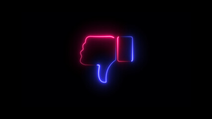 neon dislike icon on black background. Glowing neon social media dislike button  icon.
