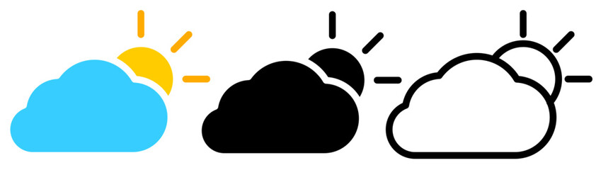 cloud and sun weather icon, simple flat style, illustration, logo sign symbol pictogram template, for ui or ux isolated on white for mobile app, editable