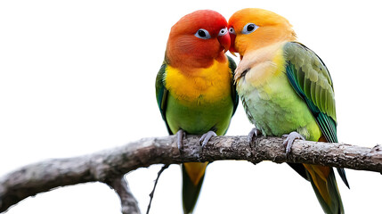 Obraz premium Two parrots are sitting on a branch, one of which is yellow