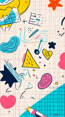 Colorful abstract doodle patterns on textured background