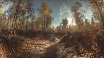 Obraz premium Sunlit autumn path in a forest.
