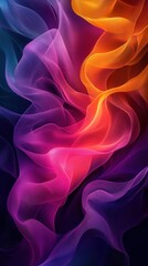 Obraz premium A vibrant abstract design featuring flowing waves of color in shades of purple, orange, and pink, creating a dynamic visual effect.