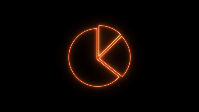 neon pie chart icon on black background.
