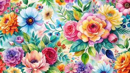 Colorful abstract flowers in watercolor with a floral pattern perfect for wallpaper and wall decoration, watercolor