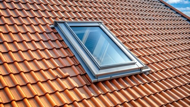 Sloped roof window with titanium zinc cladding covered in tiles, sloped roof, window, titanium zinc, cladding