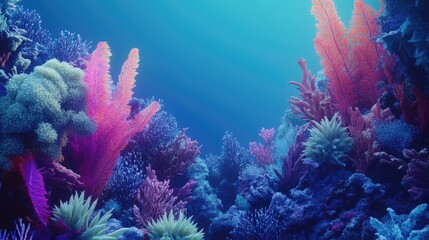 Naklejka premium Vibrant Coral Reef Underwater Landscape with Colorful Sea Life