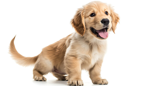 A small brown dog with a pink tongue sticking out