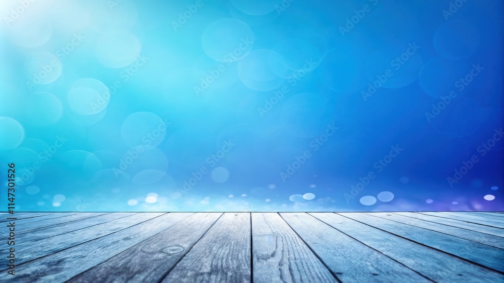 Poster Bokeh Background with a Rustic Wooden Plank Surface for Displaying Products or Designs