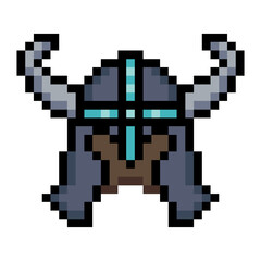 Horned Viking helmet in pixel art style