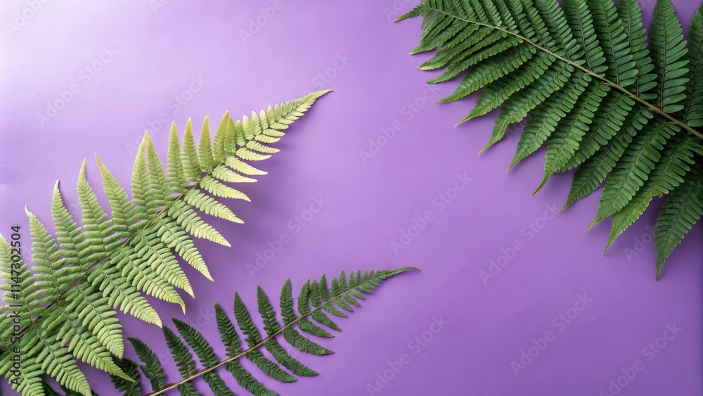 Poster a simple yet elegant design with fern branches on a vibrant purple backdrop