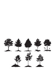 Fototapeta premium Mini Trees Set Silhouette Vector illustration