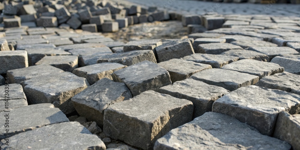 Fototapete close-up of a cobblestone walkway, showcasing the irregular shapes and textured surfaces of each sto