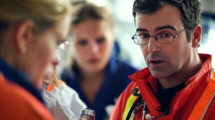 Heart specialist leading an emergency medical team during a heart attack response
