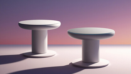 AI generative. Design mock up of modern two podium product  with future dusk color background. Set 11