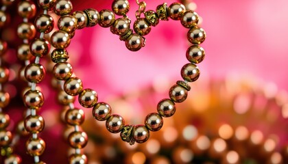 Fototapeta premium A close-up of a heart-shaped necklace made of shiny beads against a colorful background.