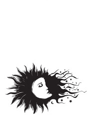Sun And Moon With Face Silhouette Vector illustration