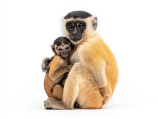 Obraz premium Family Bond of Monkey and Baby on White Background
