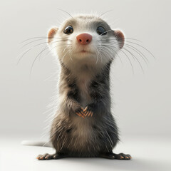 Obraz premium Curious 3D ferret standing on hind legs with sleek fur, set against a white background in a vibrant animated style