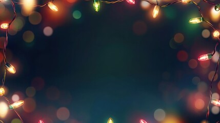 An elegant frame of multicolored holiday lights glowing in soft yellows, reds, and greens, set on a dark gradient background for a classic festive look."