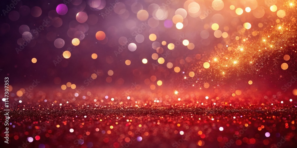 Poster Abstract Red and Gold Bokeh Background with Sparkling Glitter