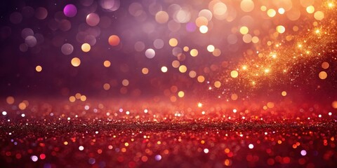Abstract Red and Gold Bokeh Background with Sparkling Glitter