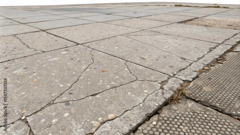 Poster a cracked and weathered concrete pavement with a cobblestone edge, showing signs of age and wear