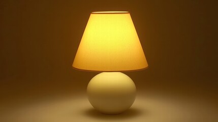 Soft Glow of Minimalist Table Lamp with Beige Shade on Simple Background